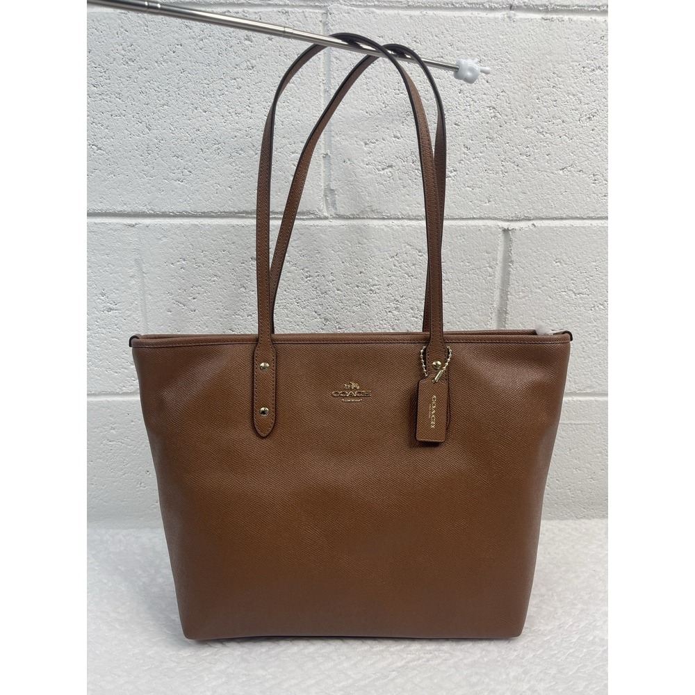 COACH F58846 CITY ZIP TOTE IN CROSSGRAIN LEATHER Camel/Brown Gold Hardware Bag - Picture 3 of 8